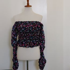 Ruffled smoked printed top